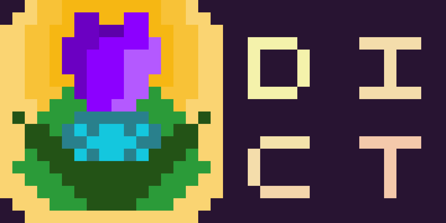 It's the above site logo with the word 'dump' replaced with 'dict', short for 'dictionary'. The ruby is a light blue and the flower head is purple. This image is a button linking to the ektari dictionary page