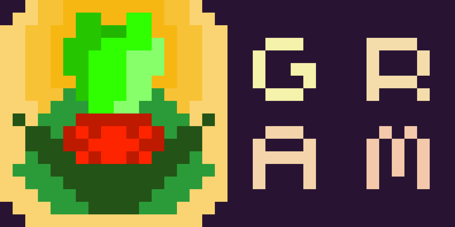 It's the above site logo with the word 'dump' replaced with 'gram', short for 'grammar'. The ruby is scarlet and the flower head is green. This image is a button linking to the anshens grammar page