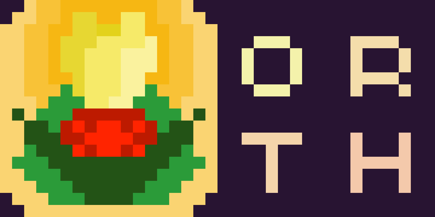 It's the above site logo with the word 'dump' replaced with 'orth', short for 'orthography'. The ruby is scarlet and the flower head is a bright yellow. This image is a button linking to the anshens romanization/orthography page