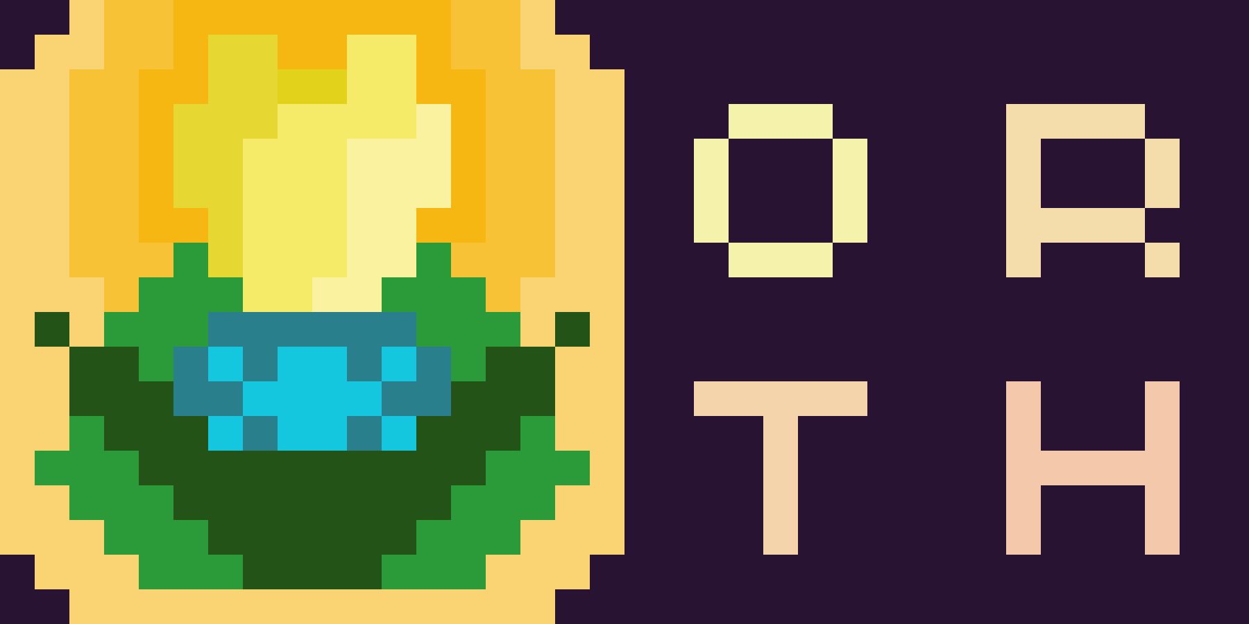 It's the above site logo with the word 'dump' replaced with 'orth', short for 'orthography'. The ruby is a light blue and the flower head is a bright yellow. This image is a button linking to the ektari romanization/orthography page